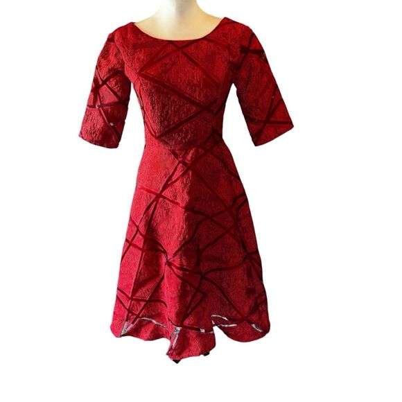 Custom EUC Red Lace Fit & Flare Dress | Padded Bust | Elegant Party Midi - Picture 1 of 8